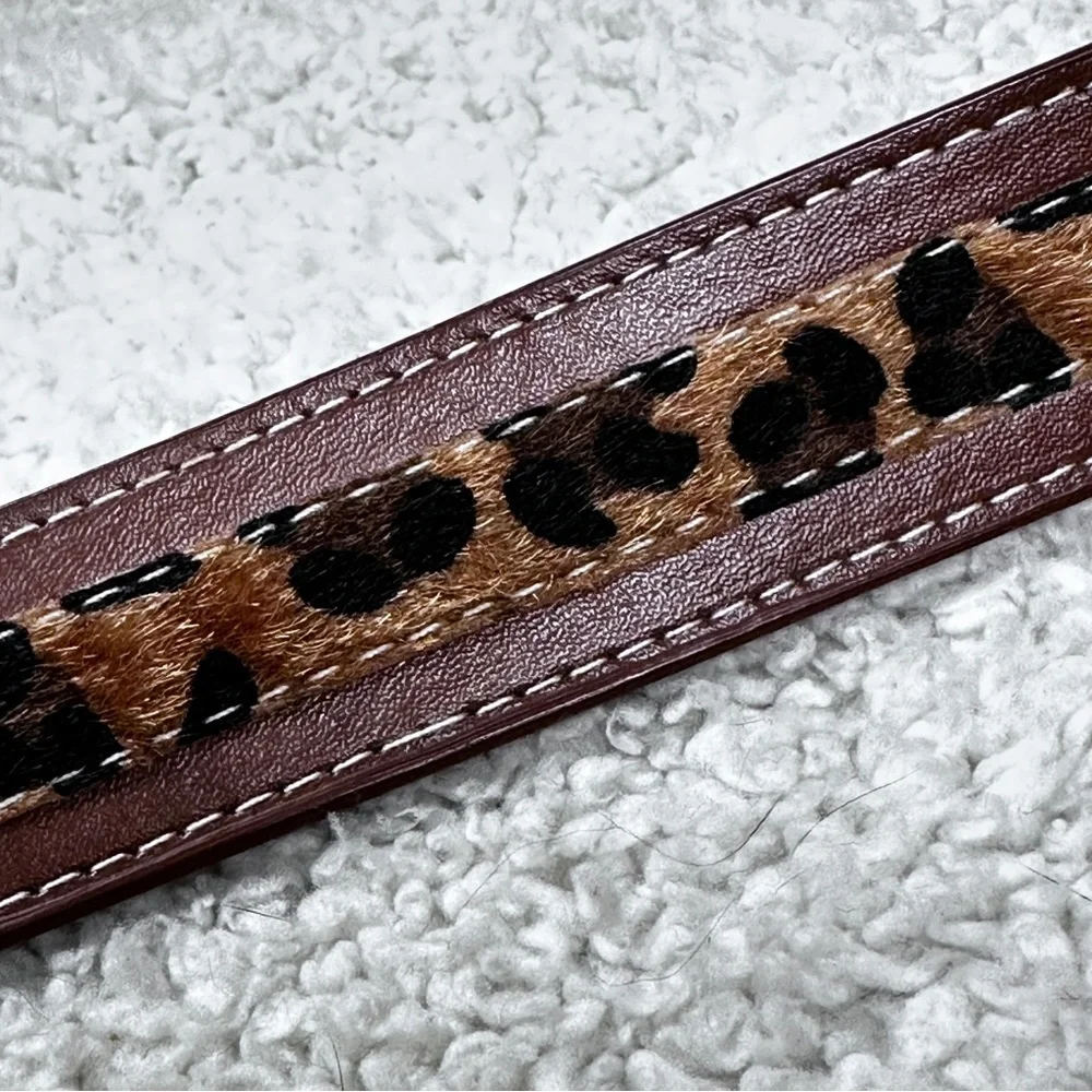 Cheetah /Leopard Western Style Cowgirl Boho Brown  Belt, Silver Buckle & Tip, L